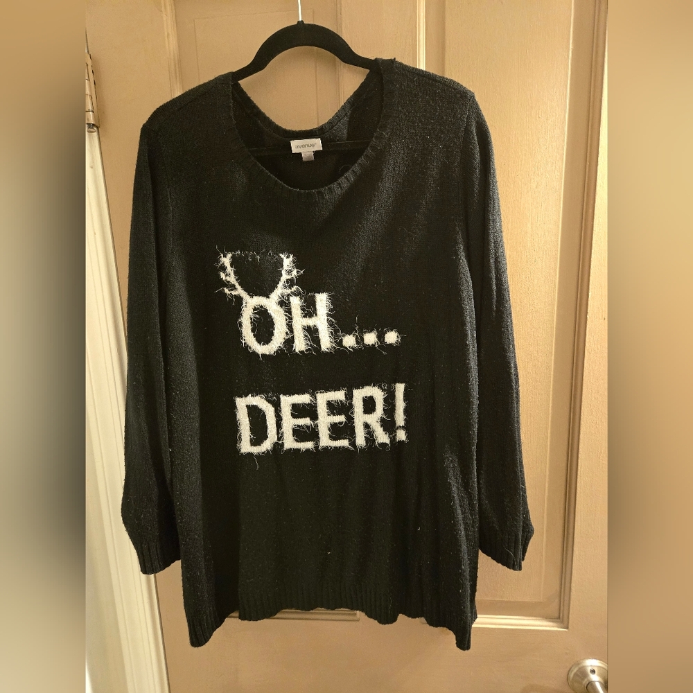 Avenue Black Crewneck Sweater with "OH...DEER!" Graphic